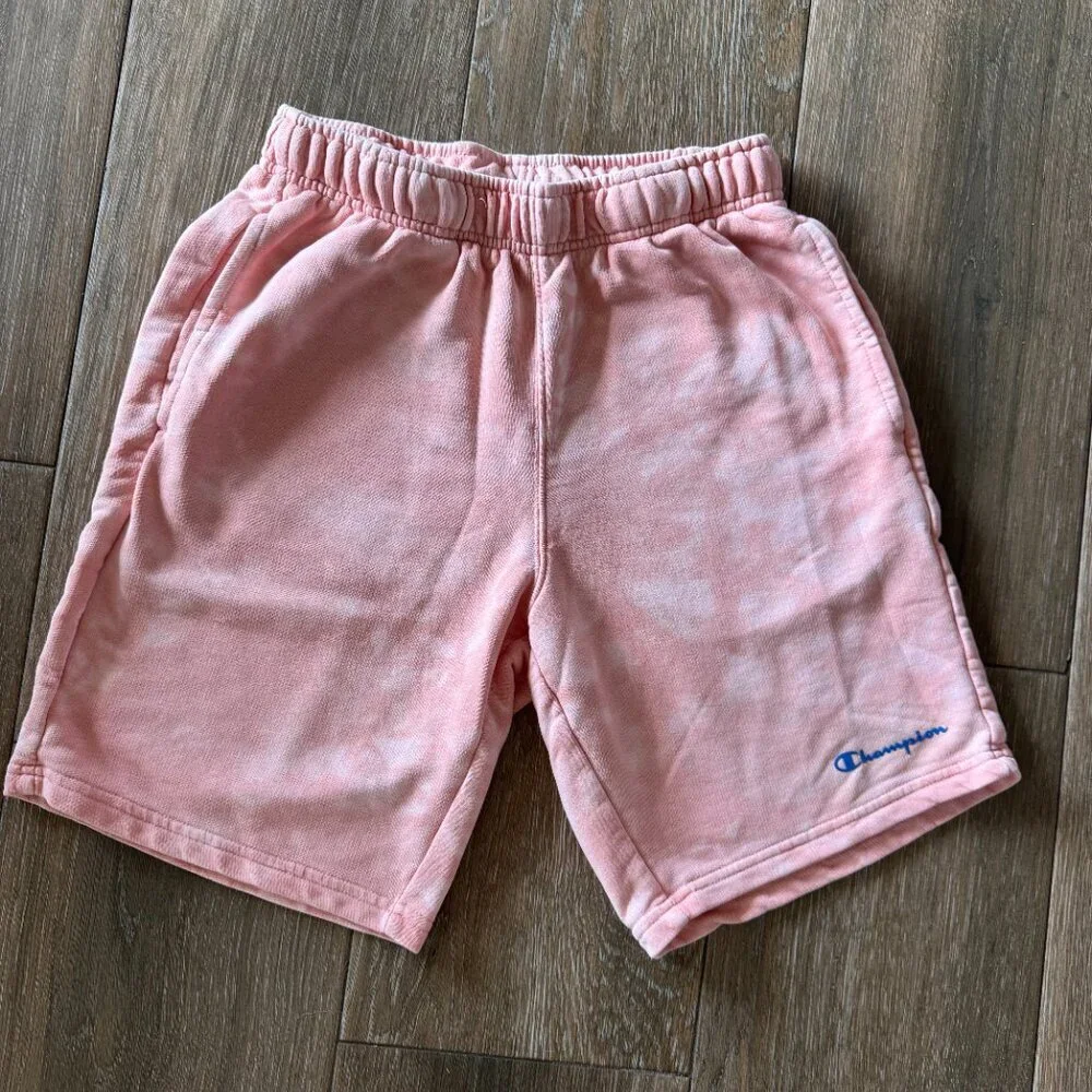 Champions men's pink/orange french terry elastic/drawstring waist shorts size me